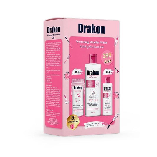 Drakon whitening Micellar water 500 ML + gift 100 ML +20 cotton makeup pads